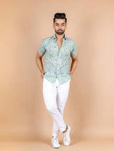 Magic Mint Printed Cotton Half Shirt