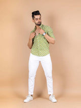 Buy Trendy Green Takeshi Printed Cotton Shirt Online | Tistabene